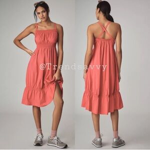Anthropologie Daily Practice Rose Pink Smocked High Low Midi Dress Small Boho
